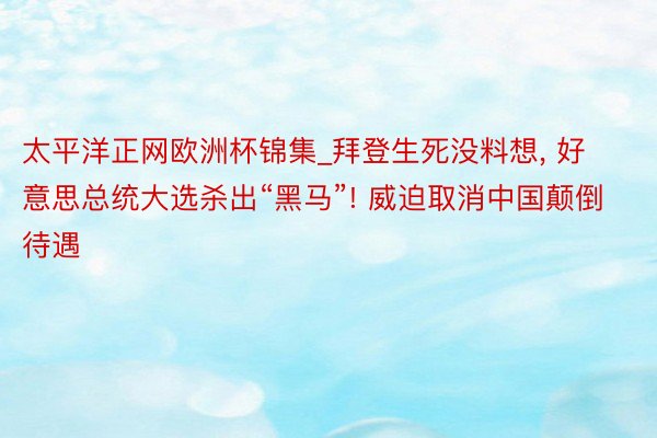 太平洋正网欧洲杯锦集_拜登生死没料想， 好意思总统大选杀出“黑马”! 威迫取消中国颠倒待遇