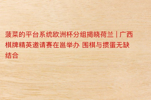 菠菜的平台系统欧洲杯分组揭晓荷兰 | 广西棋牌精英邀请赛在邕举办 围棋与掼蛋无缺结合